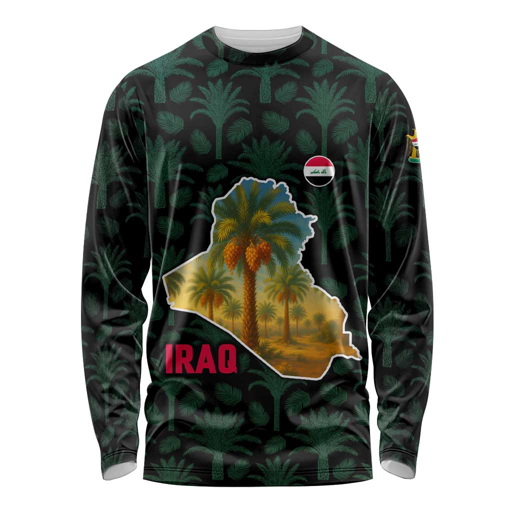 Iraq Long Sleeve Shirt with Palm Tree Landscape and Map Silhouette Design - Wonder Print Shop