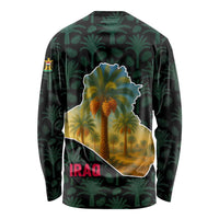 Iraq Long Sleeve Shirt with Palm Tree Landscape and Map Silhouette Design - Wonder Print Shop