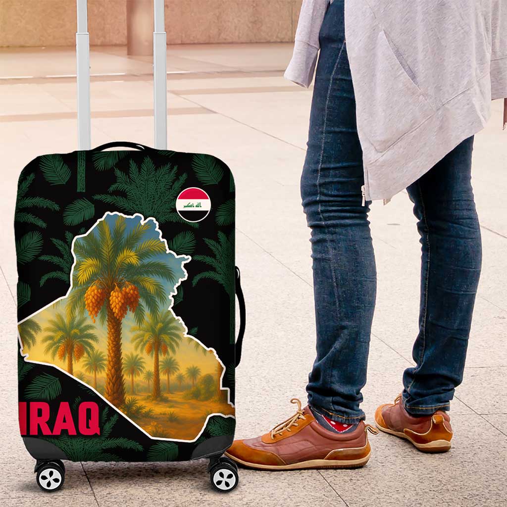 Iraq Luggage Cover with Palm Tree Landscape and Map Silhouette Design - Wonder Print Shop