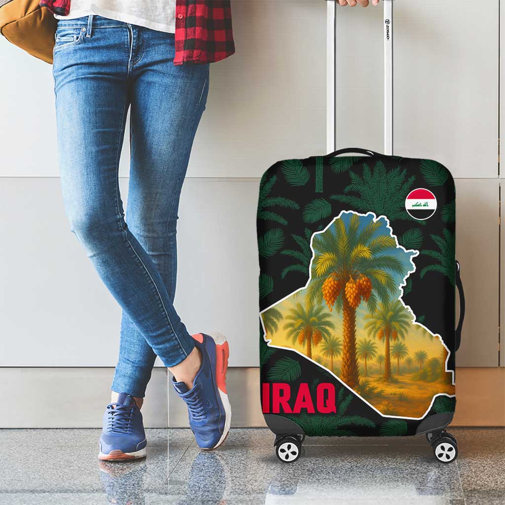Iraq Luggage Cover with Palm Tree Landscape and Map Silhouette Design - Wonder Print Shop