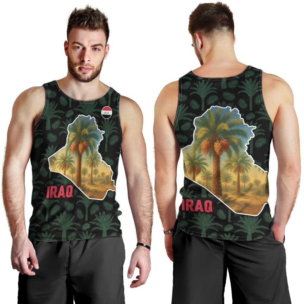 Iraq Men Tank Top with Palm Tree Landscape and Map Silhouette Design - Wonder Print Shop