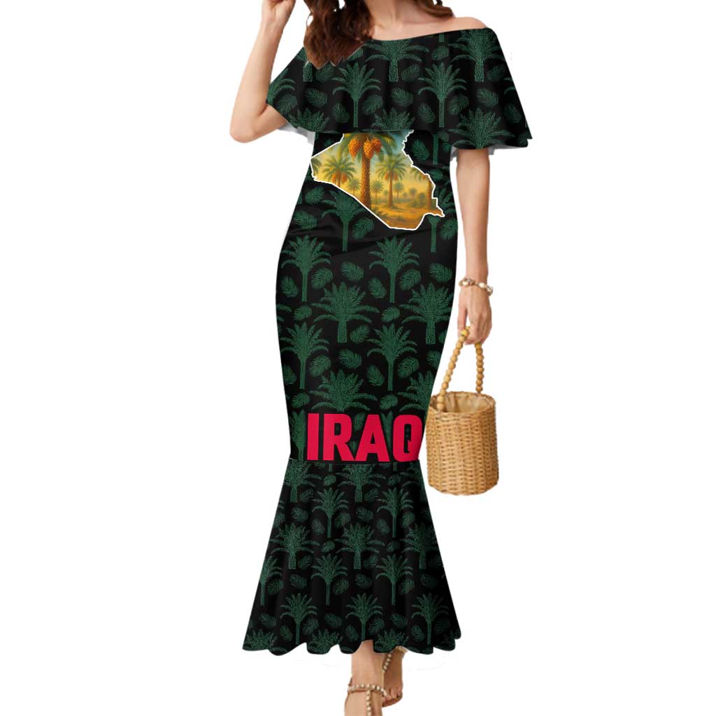 Iraq Mermaid Dress with Palm Tree Landscape and Map Silhouette Design - Wonder Print Shop