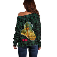 Iraq Off Shoulder Sweater with Palm Tree Landscape and Map Silhouette Design - Wonder Print Shop