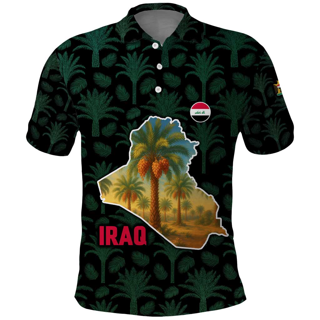 Iraq Polo Shirt with Palm Tree Landscape and Map Silhouette Design - Wonder Print Shop