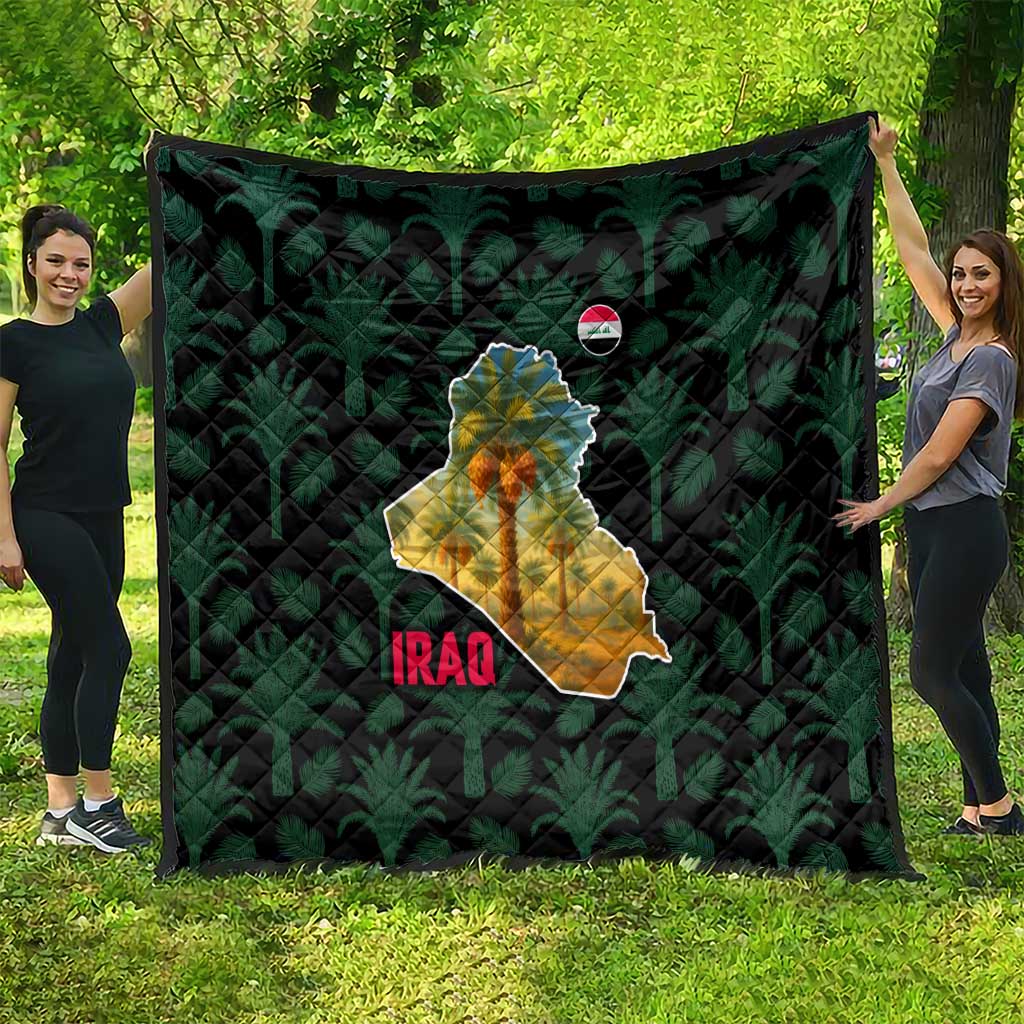 Iraq Quilt with Palm Tree Landscape and Map Silhouette Design - Wonder Print Shop