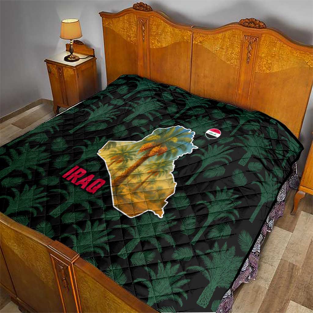 Iraq Quilt with Palm Tree Landscape and Map Silhouette Design - Wonder Print Shop