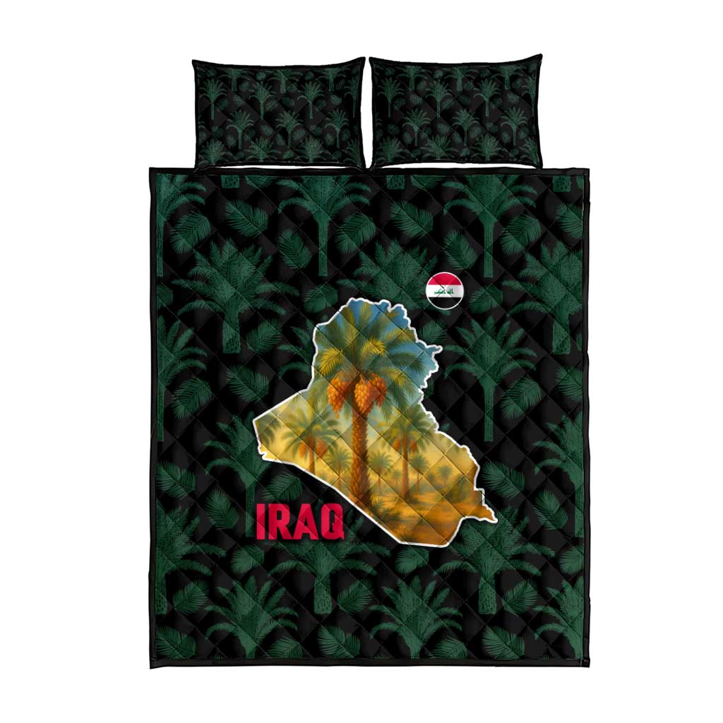 Iraq Quilt Bed Set with Palm Tree Landscape and Map Silhouette Design - Wonder Print Shop