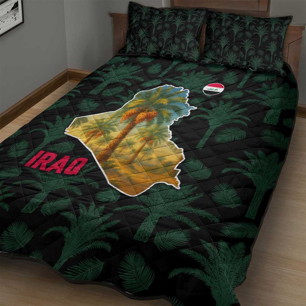 Iraq Quilt Bed Set with Palm Tree Landscape and Map Silhouette Design - Wonder Print Shop
