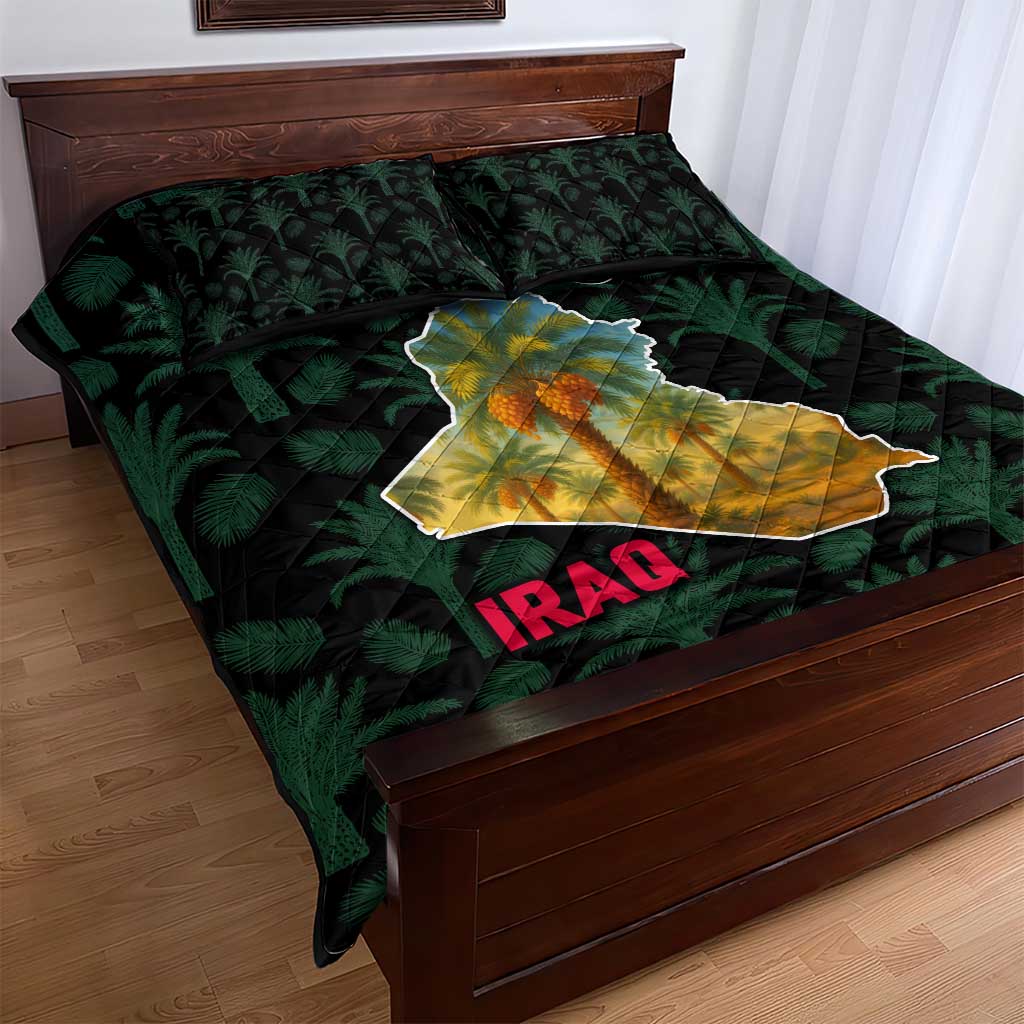 Iraq Quilt Bed Set with Palm Tree Landscape and Map Silhouette Design - Wonder Print Shop