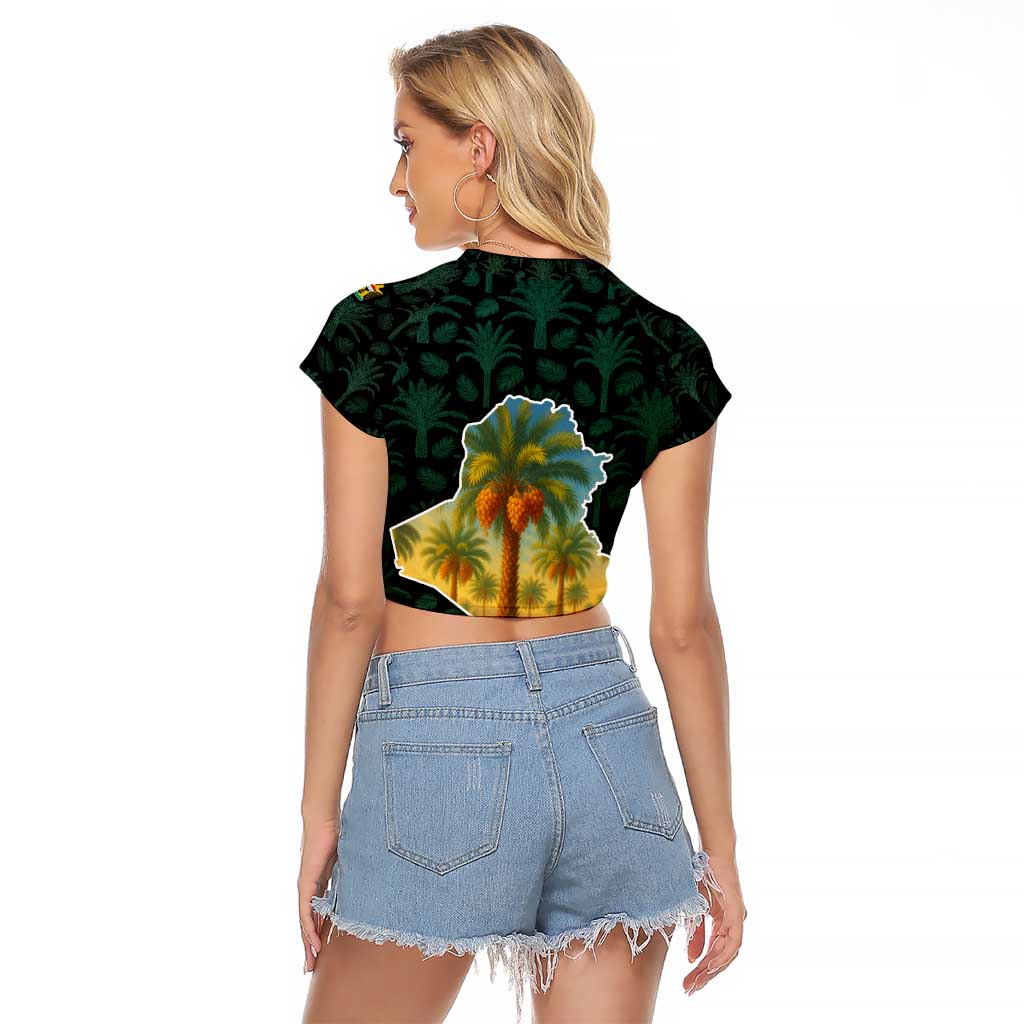 Iraq Raglan Cropped T Shirt with Palm Tree Landscape and Map Silhouette Design - Wonder Print Shop