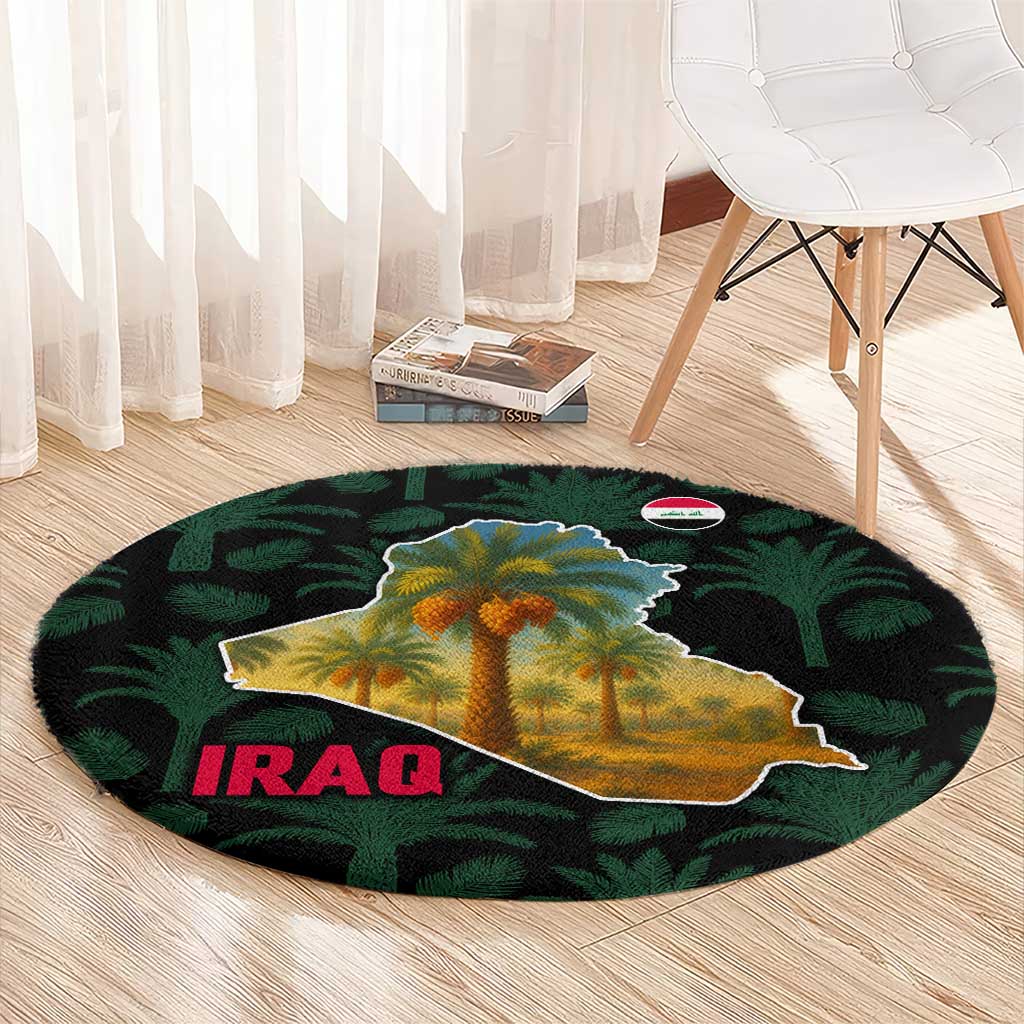 Iraq Round Carpet with Palm Tree Landscape and Map Silhouette Design - Wonder Print Shop
