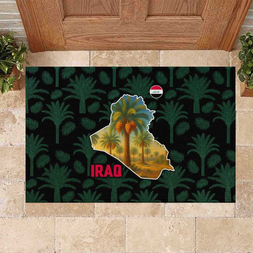 Iraq Rubber Doormat with Palm Tree Landscape and Map Silhouette Design - Wonder Print Shop