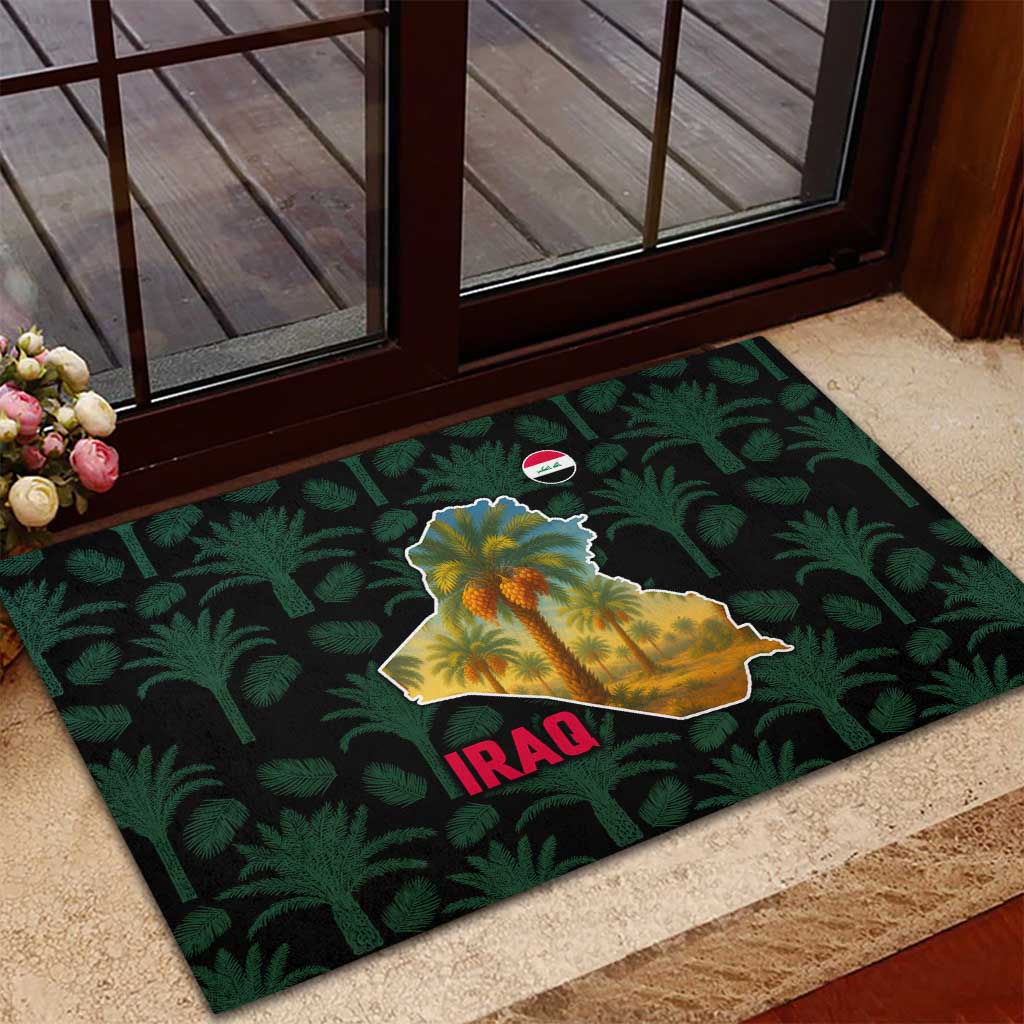 Iraq Rubber Doormat with Palm Tree Landscape and Map Silhouette Design - Wonder Print Shop