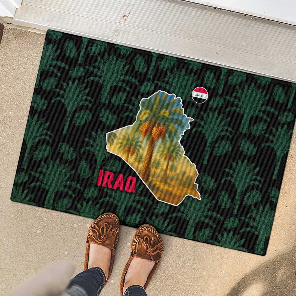 Iraq Rubber Doormat with Palm Tree Landscape and Map Silhouette Design - Wonder Print Shop