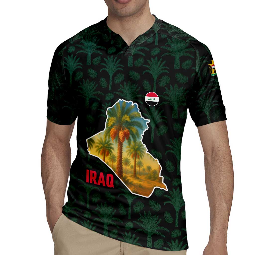 Iraq Rugby Jersey with Palm Tree Landscape and Map Silhouette Design - Wonder Print Shop
