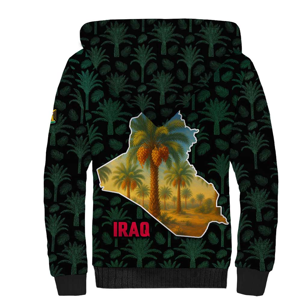 Iraq Sherpa Hoodie with Palm Tree Landscape and Map Silhouette Design - Wonder Print Shop