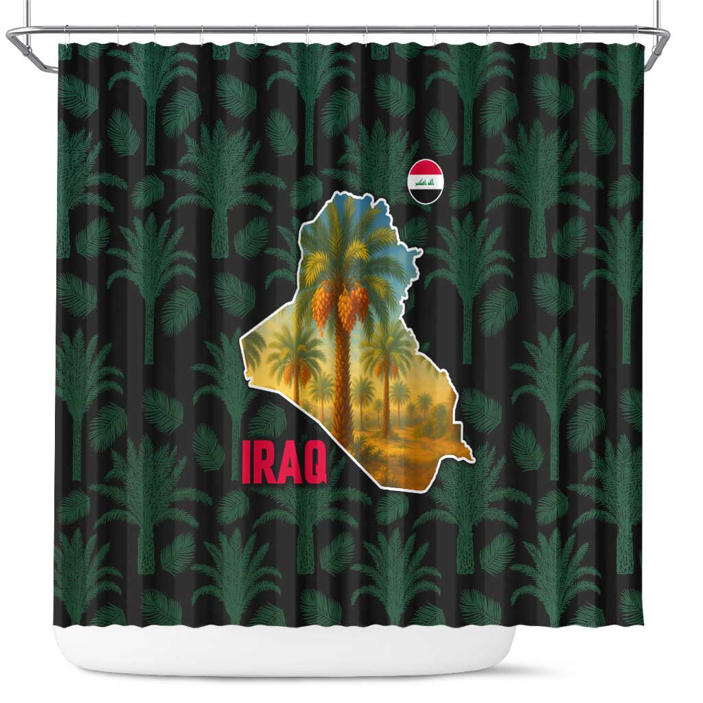 Iraq Shower Curtain with Palm Tree Landscape and Map Silhouette Design - Wonder Print Shop