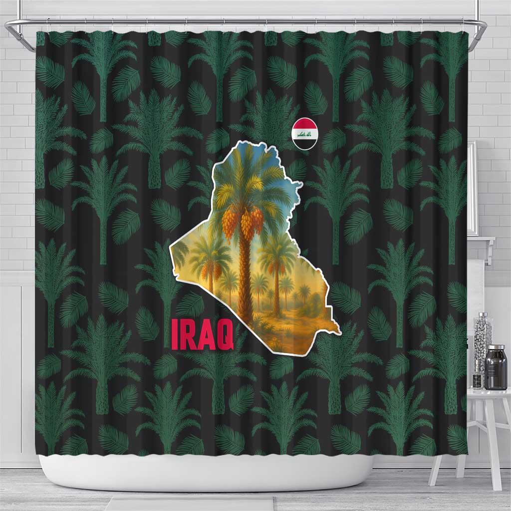 Iraq Shower Curtain with Palm Tree Landscape and Map Silhouette Design - Wonder Print Shop