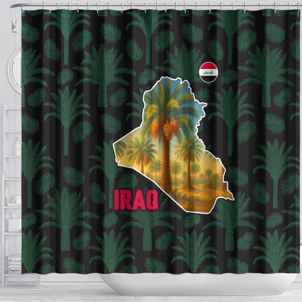 Iraq Shower Curtain with Palm Tree Landscape and Map Silhouette Design - Wonder Print Shop
