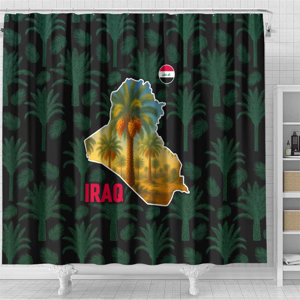 Iraq Shower Curtain with Palm Tree Landscape and Map Silhouette Design - Wonder Print Shop