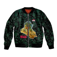 Iraq Sleeve Zip Bomber Jacket with Palm Tree Landscape and Map Silhouette Design - Wonder Print Shop