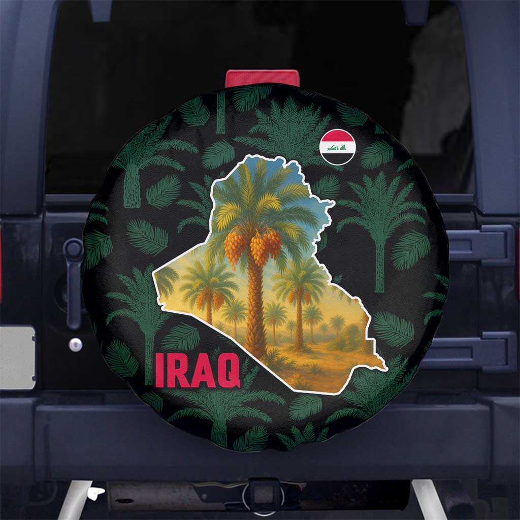 Iraq Spare Tire Cover with Palm Tree Landscape and Map Silhouette Design - Wonder Print Shop