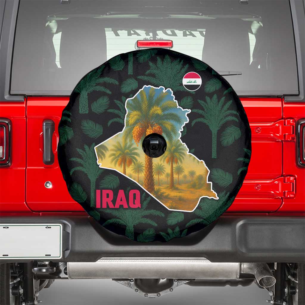 Iraq Spare Tire Cover with Palm Tree Landscape and Map Silhouette Design - Wonder Print Shop