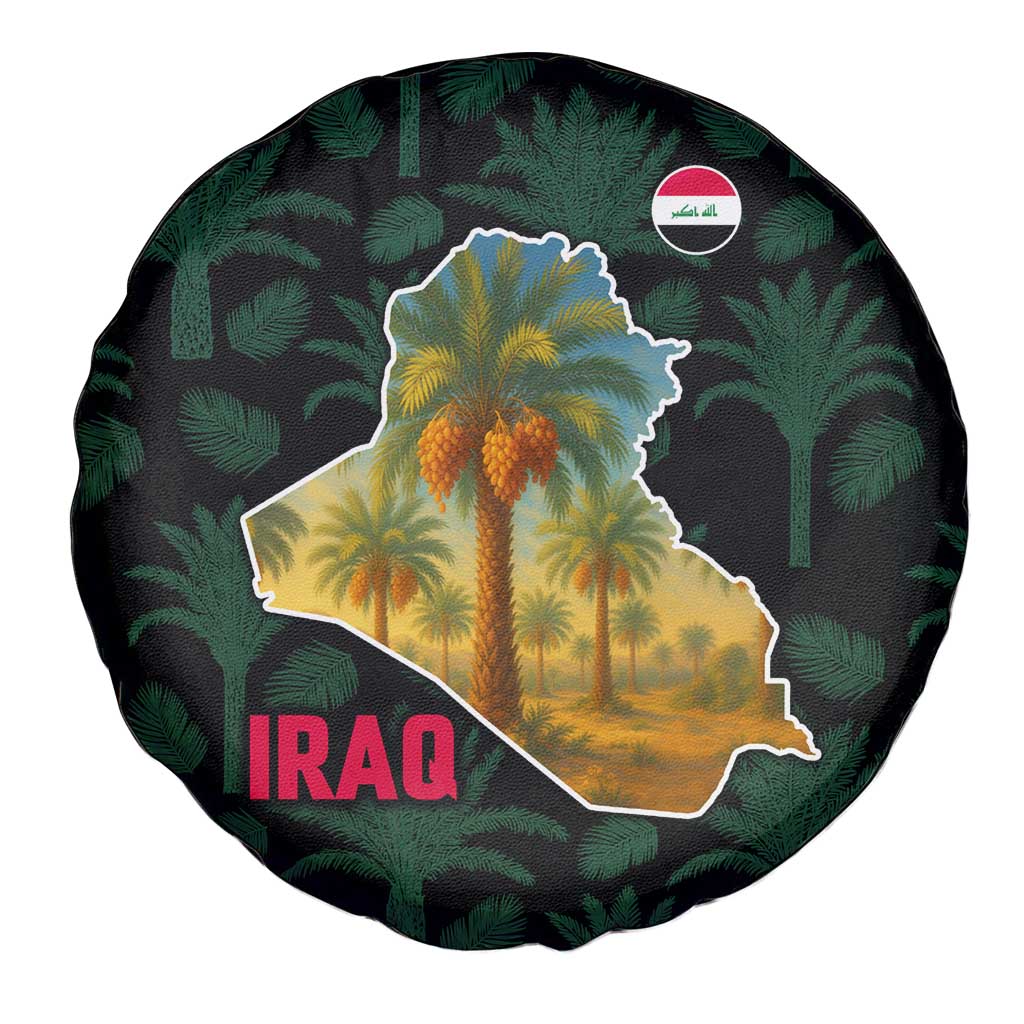 Iraq Spare Tire Cover with Palm Tree Landscape and Map Silhouette Design - Wonder Print Shop