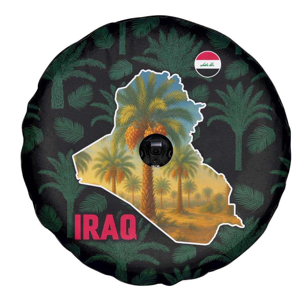 Iraq Spare Tire Cover with Palm Tree Landscape and Map Silhouette Design - Wonder Print Shop