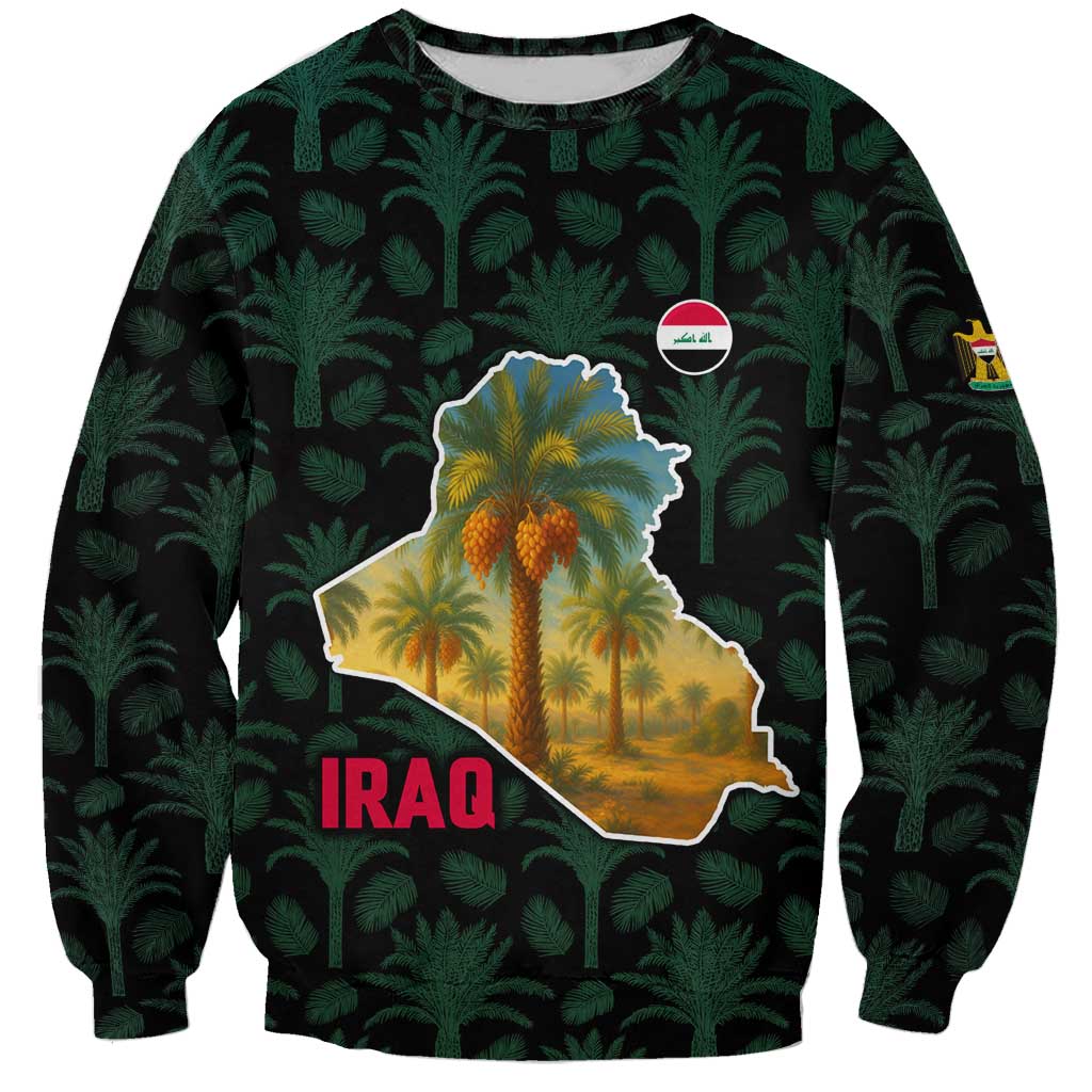 Iraq Sweatshirt with Palm Tree Landscape and Map Silhouette Design - Wonder Print Shop