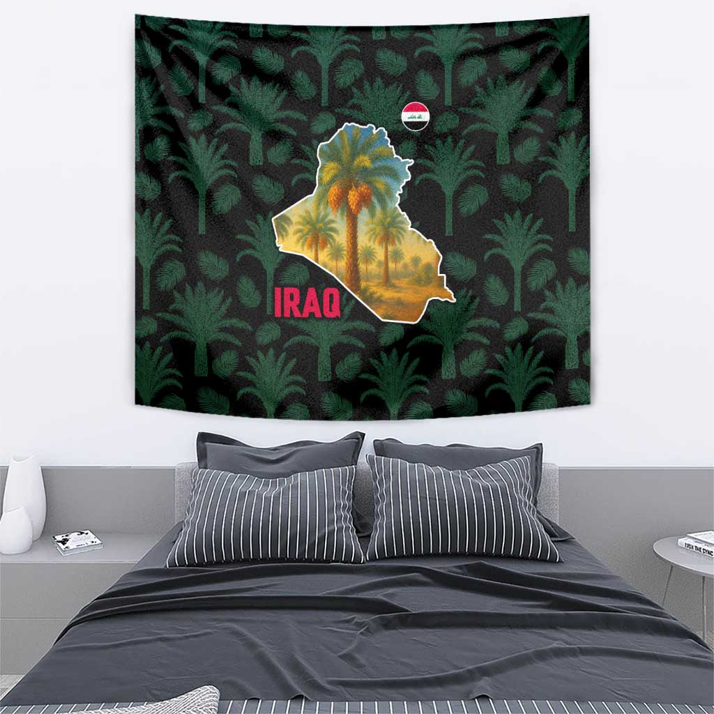 Iraq Tapestry with Palm Tree Landscape and Map Silhouette Design - Wonder Print Shop