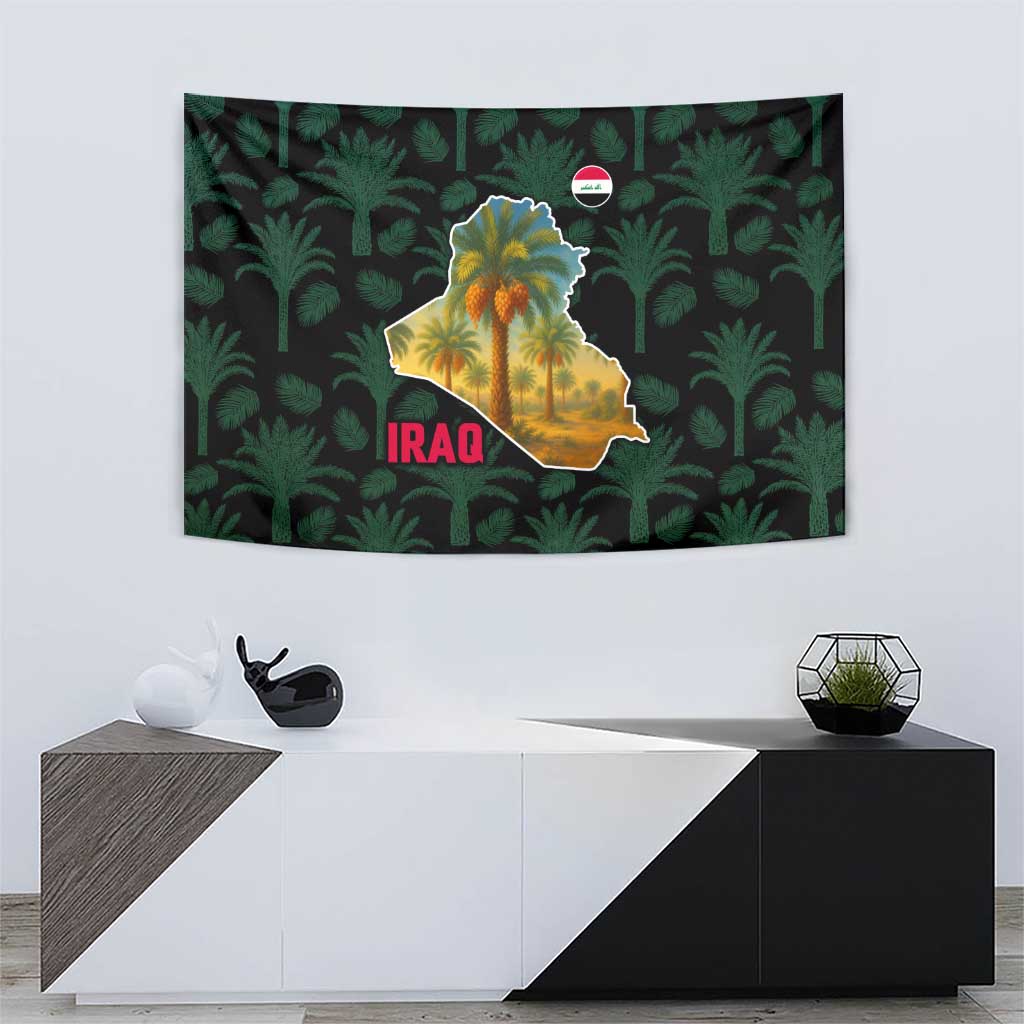 Iraq Tapestry with Palm Tree Landscape and Map Silhouette Design - Wonder Print Shop