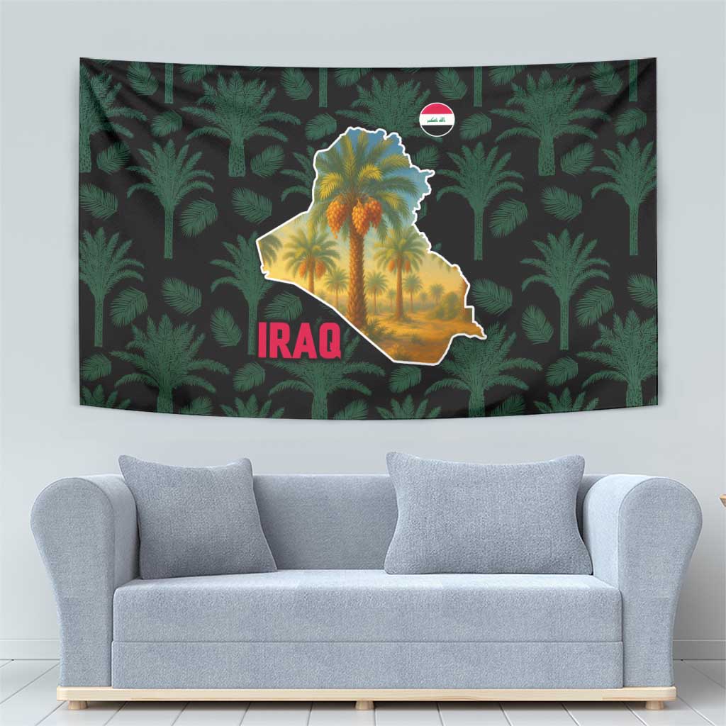 Iraq Tapestry with Palm Tree Landscape and Map Silhouette Design - Wonder Print Shop