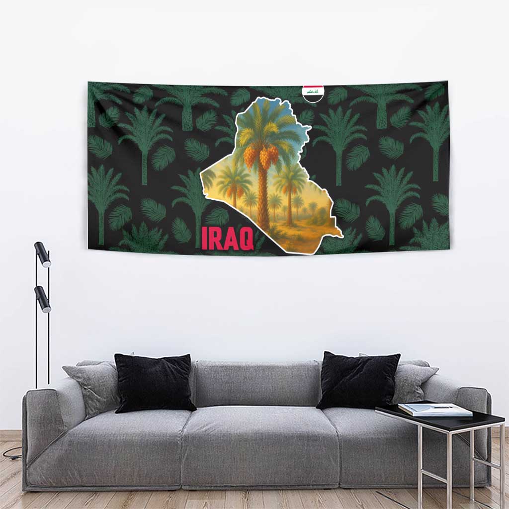 Iraq Tapestry with Palm Tree Landscape and Map Silhouette Design - Wonder Print Shop