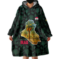 Iraq Wearable Blanket Hoodie with Palm Tree Landscape and Map Silhouette Design - Wonder Print Shop