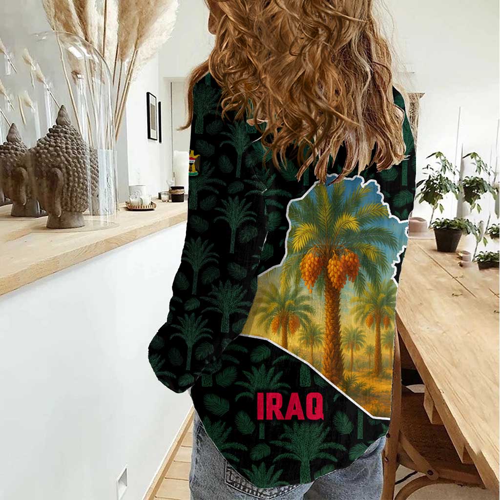Iraq Women Casual Shirt with Palm Tree Landscape and Map Silhouette Design - Wonder Print Shop