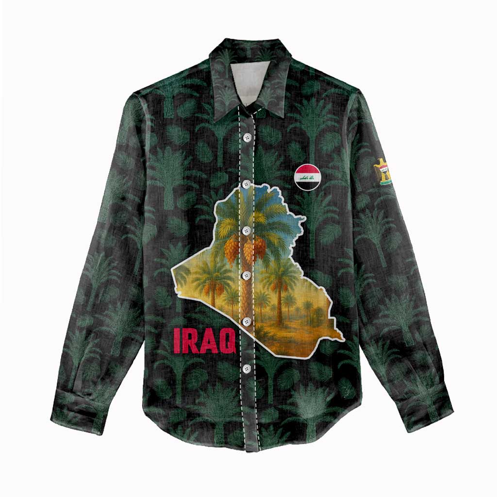Iraq Women Casual Shirt with Palm Tree Landscape and Map Silhouette Design - Wonder Print Shop