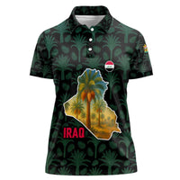 Iraq Women Polo Shirt with Palm Tree Landscape and Map Silhouette Design - Wonder Print Shop