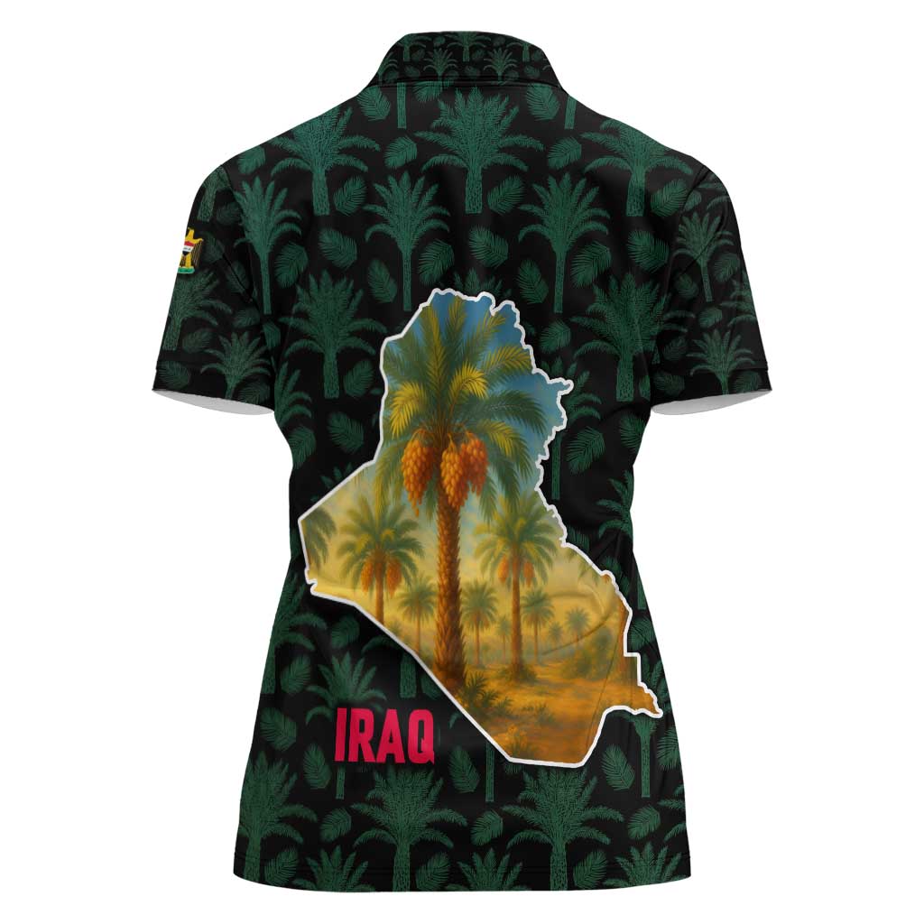 Iraq Women Polo Shirt with Palm Tree Landscape and Map Silhouette Design - Wonder Print Shop