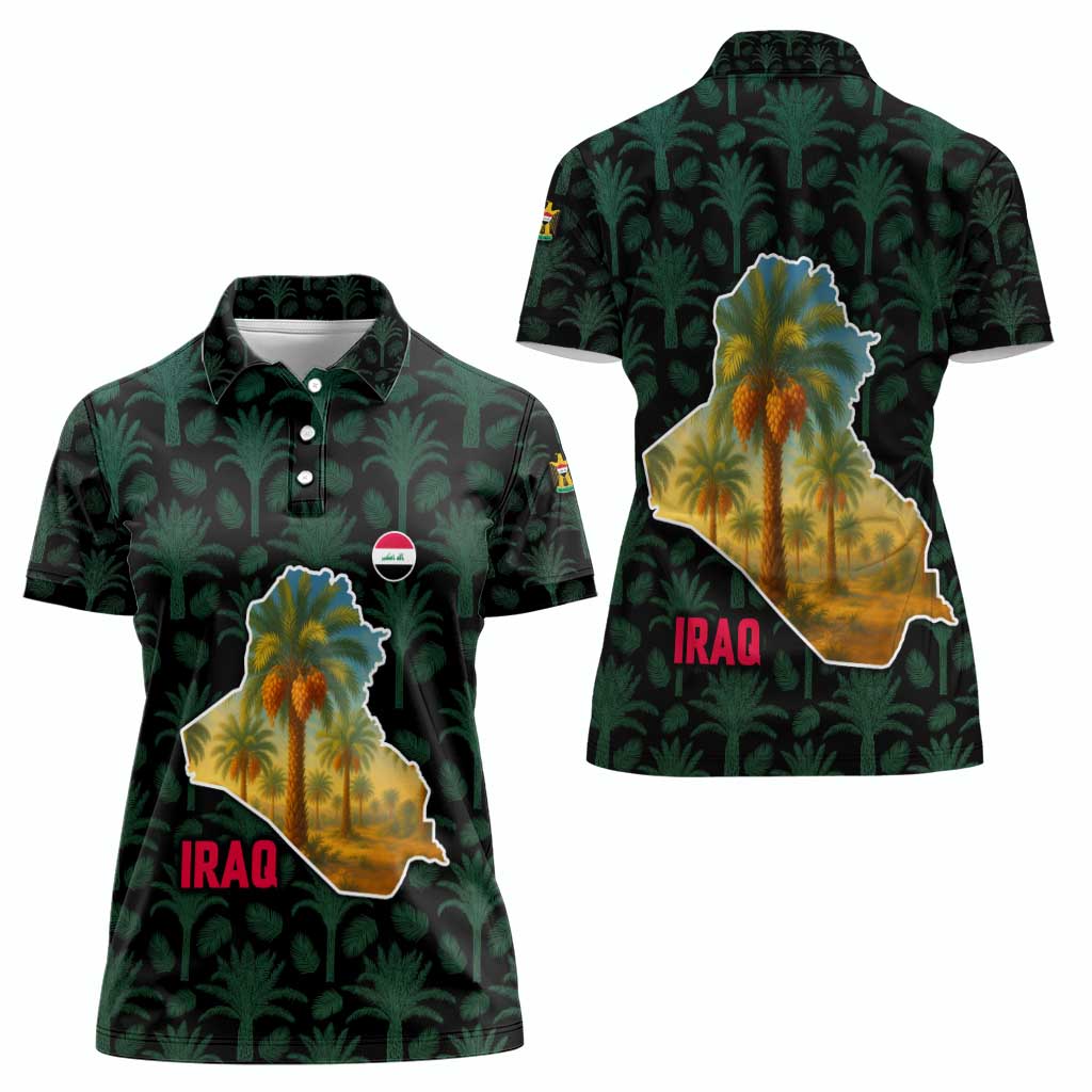 Iraq Women Polo Shirt with Palm Tree Landscape and Map Silhouette Design - Wonder Print Shop