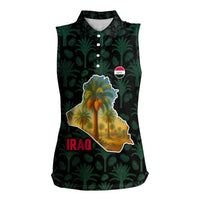 Iraq Women Sleeveless Polo Shirt with Palm Tree Landscape and Map Silhouette Design - Wonder Print Shop
