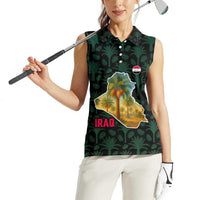 Iraq Women Sleeveless Polo Shirt with Palm Tree Landscape and Map Silhouette Design - Wonder Print Shop