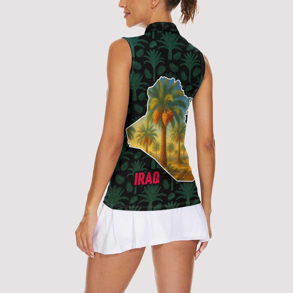 Iraq Women Sleeveless Polo Shirt with Palm Tree Landscape and Map Silhouette Design - Wonder Print Shop