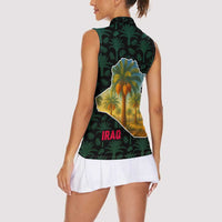 Iraq Women Sleeveless Polo Shirt with Palm Tree Landscape and Map Silhouette Design - Wonder Print Shop