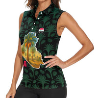 Iraq Women Sleeveless Polo Shirt with Palm Tree Landscape and Map Silhouette Design - Wonder Print Shop