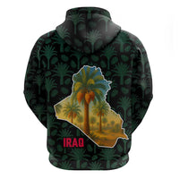 Iraq Zip Hoodie with Palm Tree Landscape and Map Silhouette Design - Wonder Print Shop