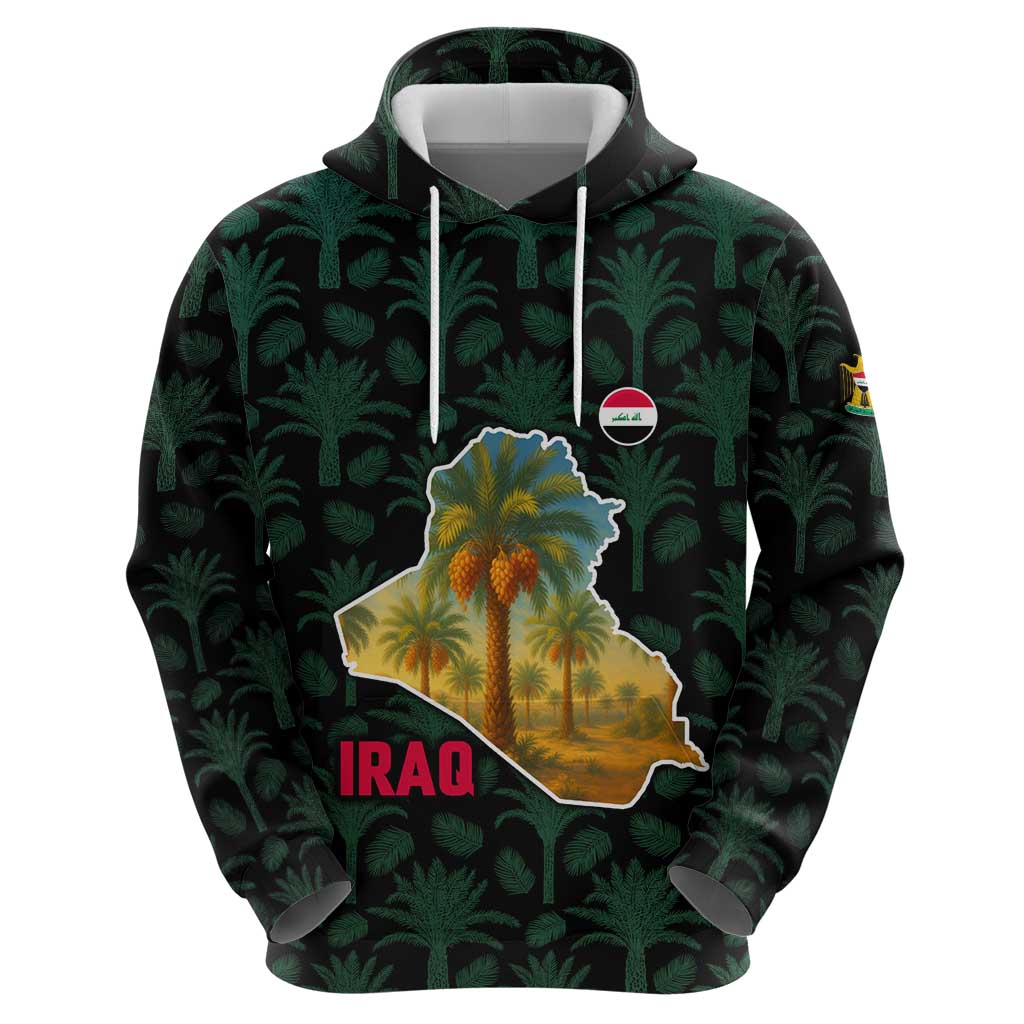 Iraq Zip Hoodie with Palm Tree Landscape and Map Silhouette Design - Wonder Print Shop