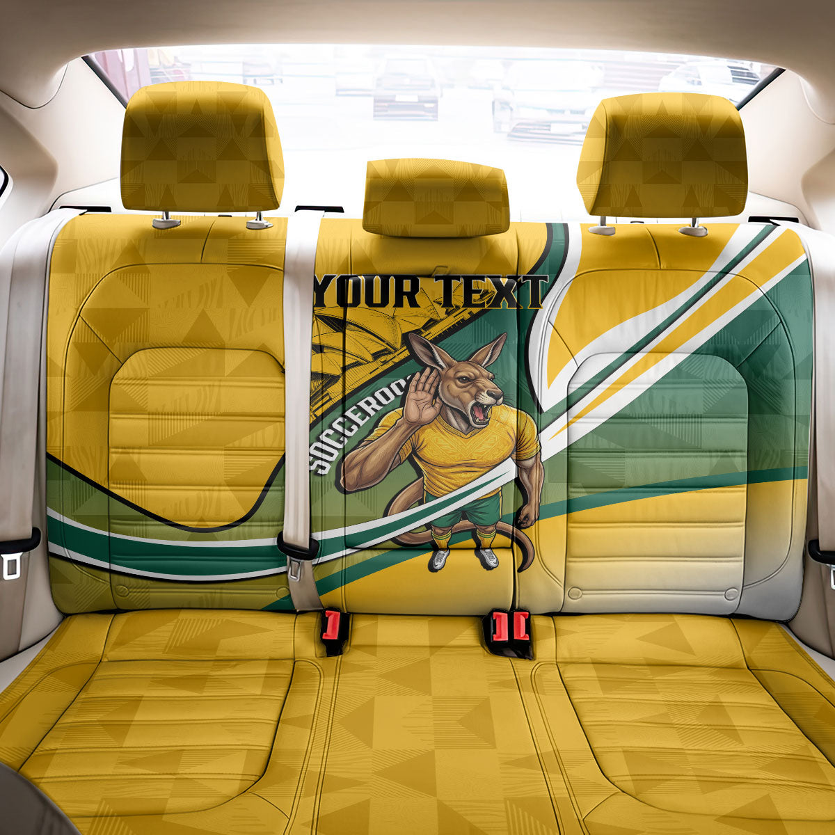 Personalized Australia Soccer Kangaroo Mascot Back Car Seat Cover Sydney Opera House - Hear the Champions Roar Football