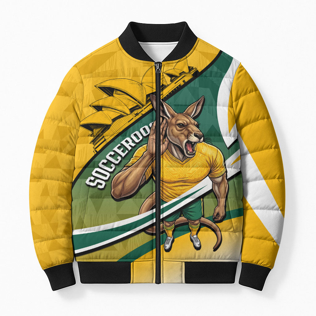 Personalized Australia Soccer Kangaroo Mascot Bomber Puffer Jacket Sydney Opera House - Hear the Champions Roar Football