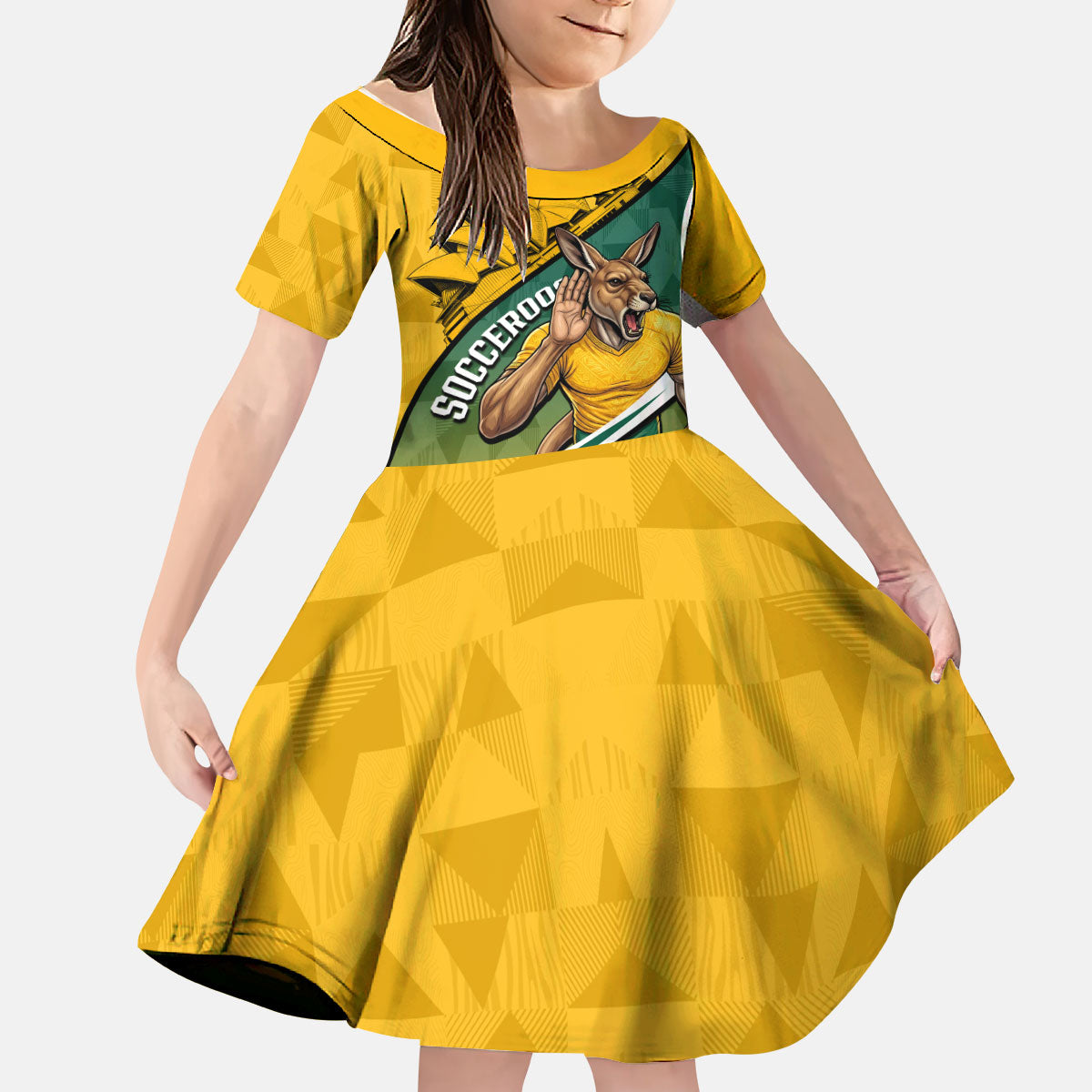 Personalized Australia Soccer Kangaroo Mascot Kid Short Sleeve Dress Sydney Opera House - Hear the Champions Roar Football